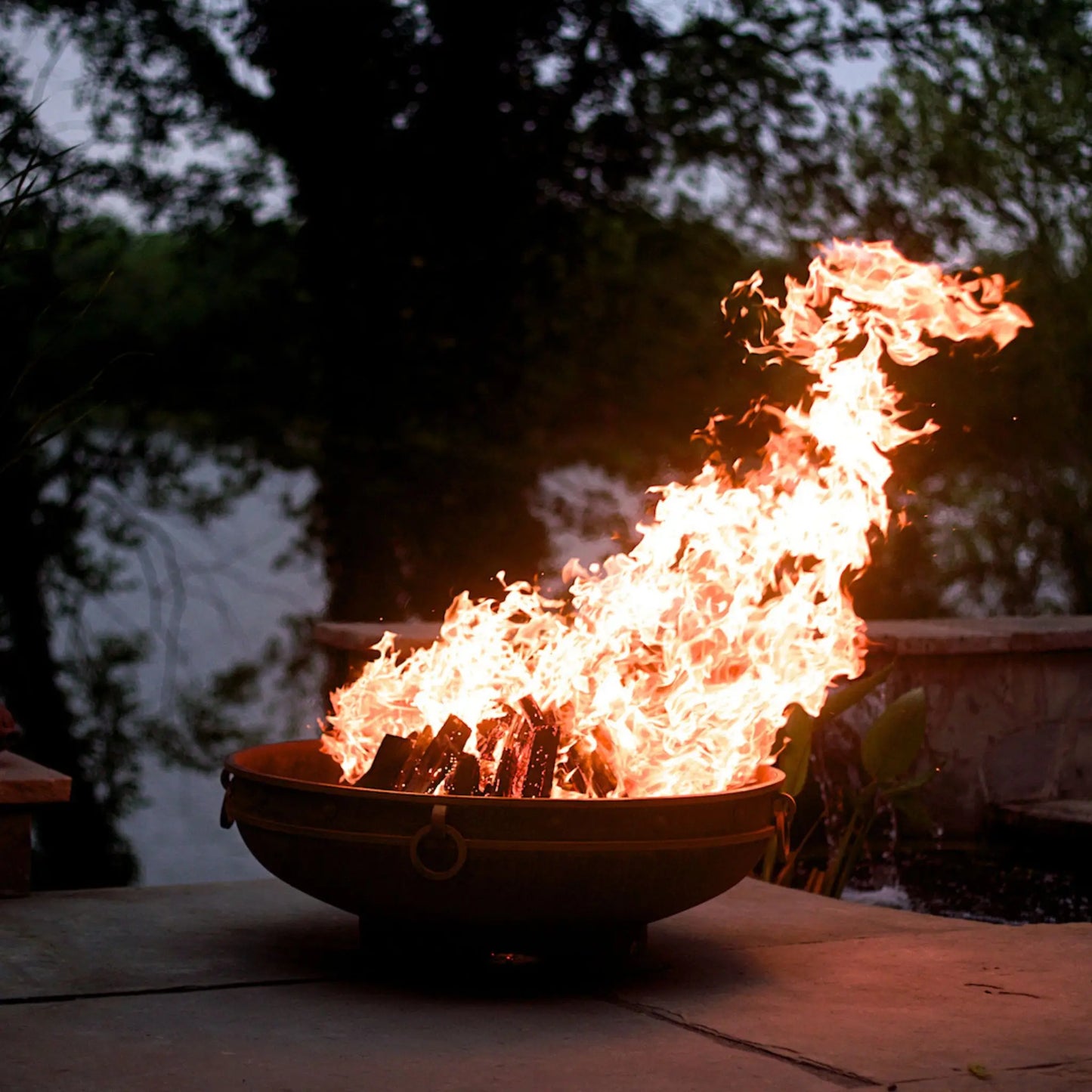 Fire Pit Art Emperor Steel Fire Pit – Medieval Riveted Design Outdoor Wood Burning Fire Pit – Alternate Angle