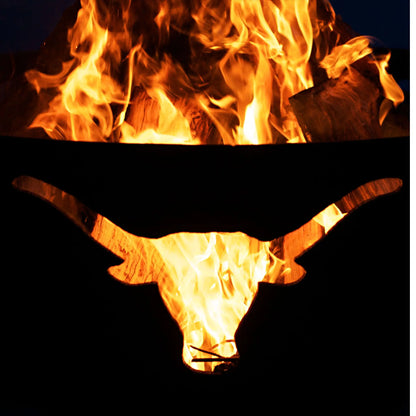 Fire Pit Art Long Horn Steel Fire Pit – Western Longhorn Skull Outdoor Fire Pit – Close-Up Detail