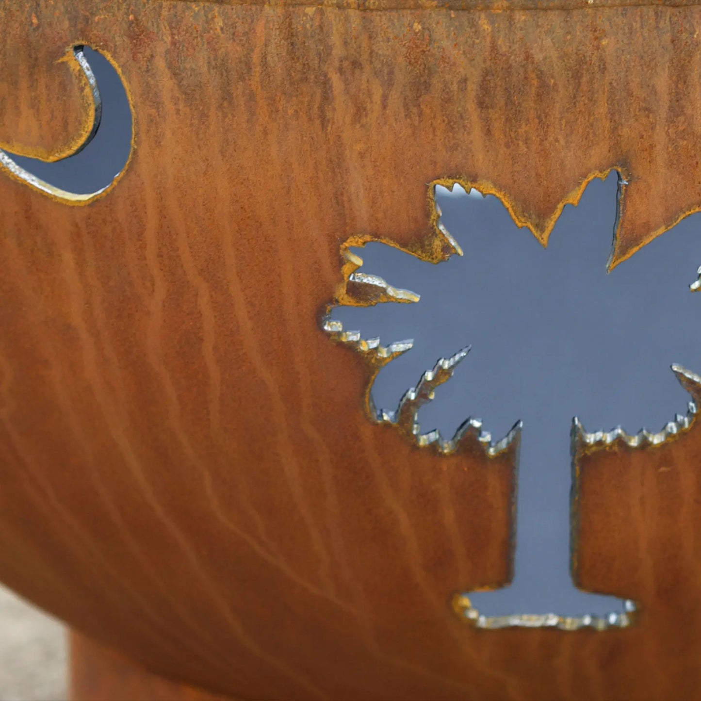 Fire Pit Art Tropical Moon Steel Fire Pit – Crescent Moon Palm Tree Outdoor Fire Pit – Lifestyle Outdoor Setting