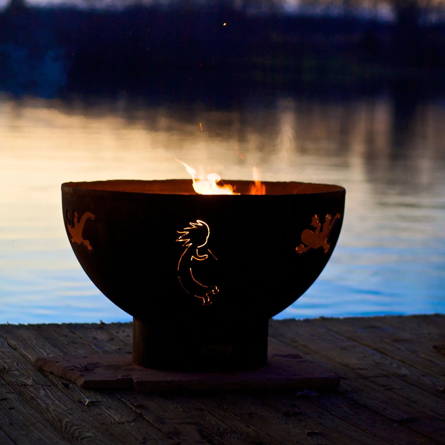 Fire Pit Art Kokopelli Lizard Steel Fire Pit – Southwest Gecko Sun Design Outdoor Fire Pit – Close-Up Detail