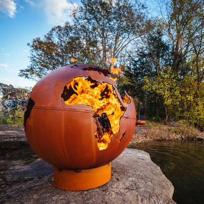 Fire Pit Art Third Rock Steel Fire Pit – Earth Globe Design Outdoor Fire Pit – Detail View
