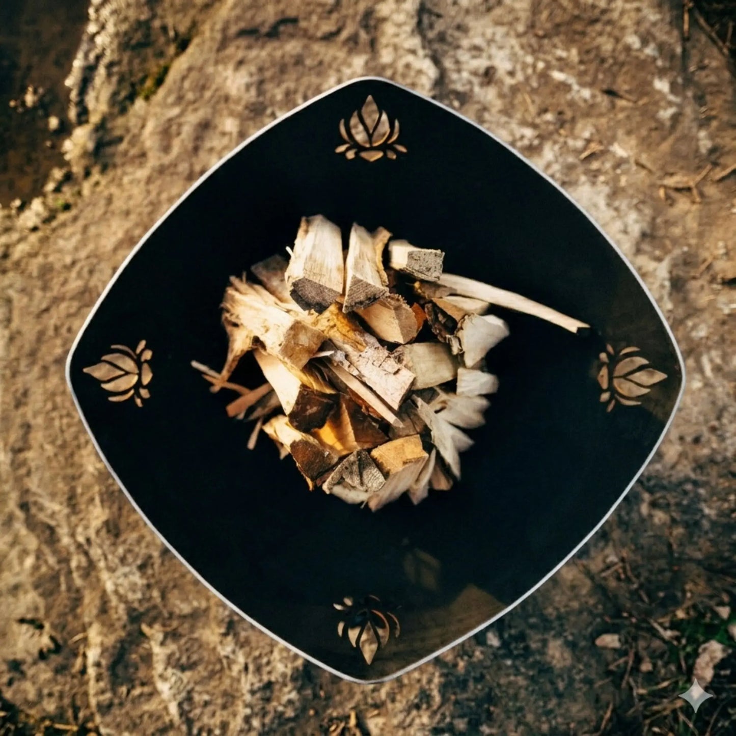 Fire Pit Art Namaste Steel Fire Pit – Lotus Design Outdoor Fire Pit – Lifestyle Outdoor Setting