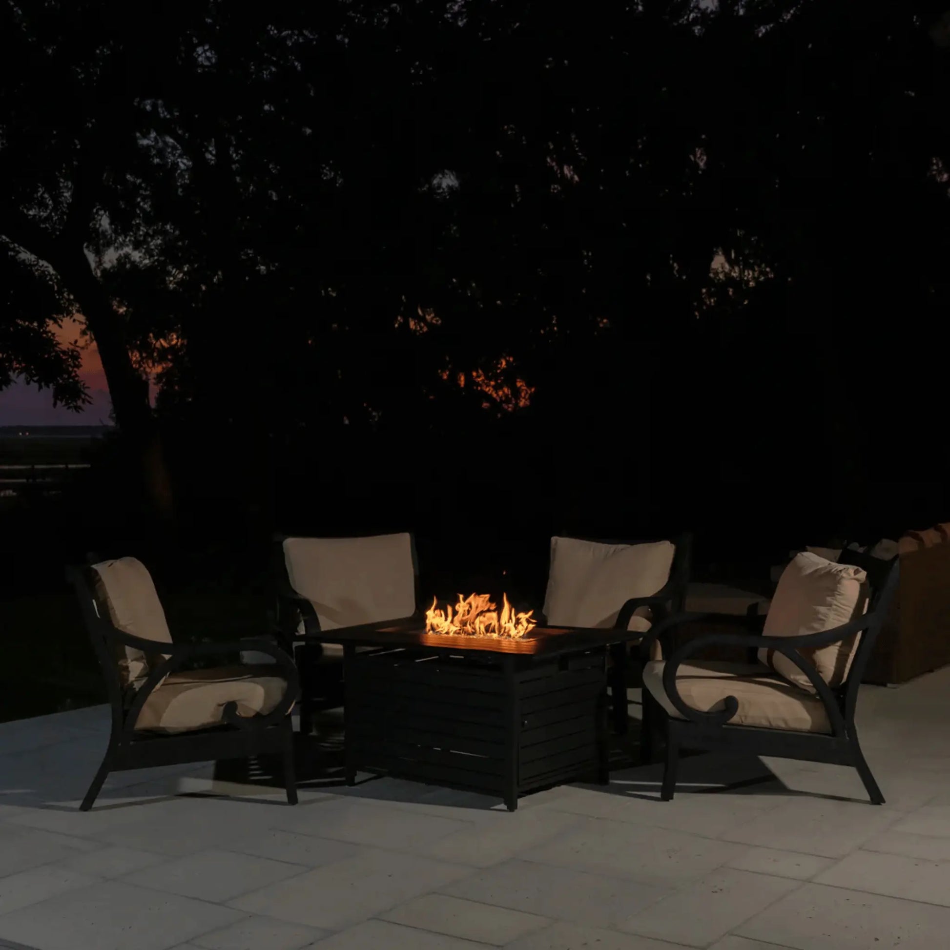 Fire Sense Longmont Rectangular Propane Fire Pit - Close-Up View