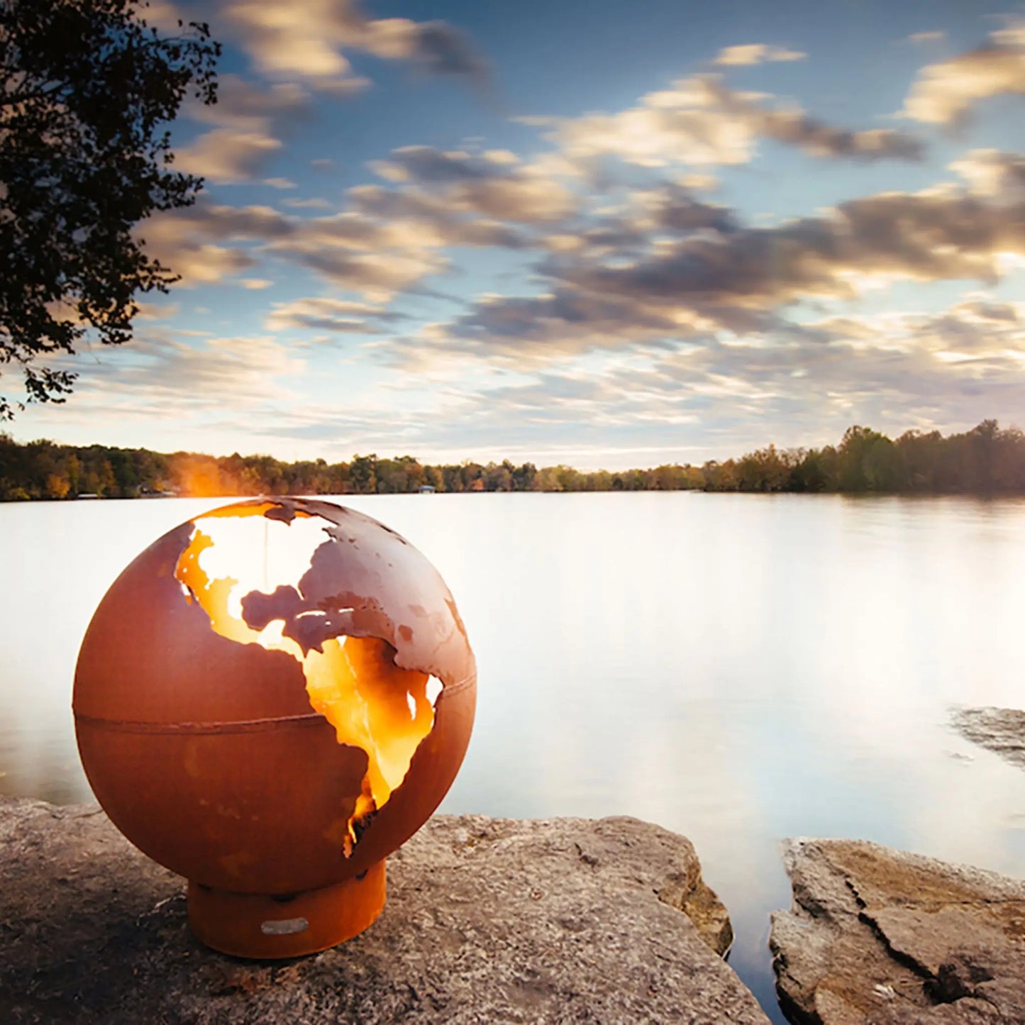 Fire Pit Art Third Rock Steel Fire Pit – Earth Globe Design Outdoor Fire Pit – Lifestyle View