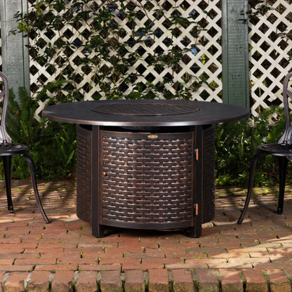Fire Sense Florence Woven Aluminum Propane Fire Pit - Angle View
