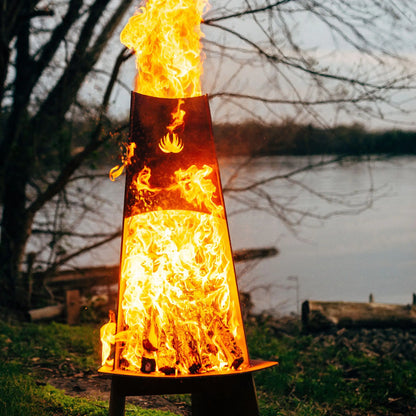 Fire Pit Art Vesuvius Wood Burning Fire Pit – Vertical Trilateral Steel Outdoor Fire Pit – Feature Detail