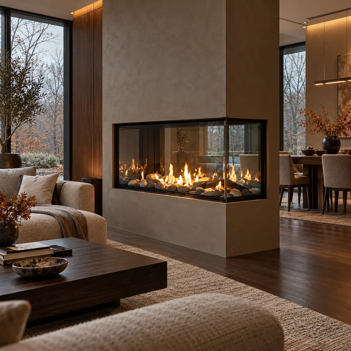 Sierra Flame Lyon 48" 4-Sided See-Through Direct Vent Gas Fireplace | Full 360° View | No Gaps No Screens