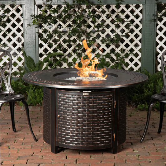 Fire Sense Bellante Woven Aluminum Propane Fire Pit - Bronze Finish Front View