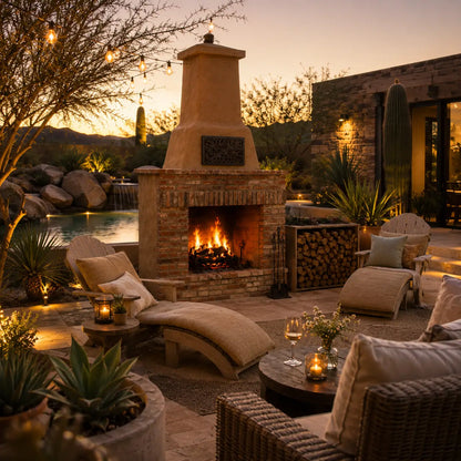 FireRock Pre-Fabricated Outdoor Wood Burning Fireplace – 30 36 42-Inch – Patio Installation View