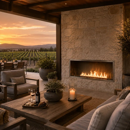 Fire Gear Kalea Bay Outdoor Linear Gas Fireplace – Built-In NG and LP – Patio Entertainment Setting