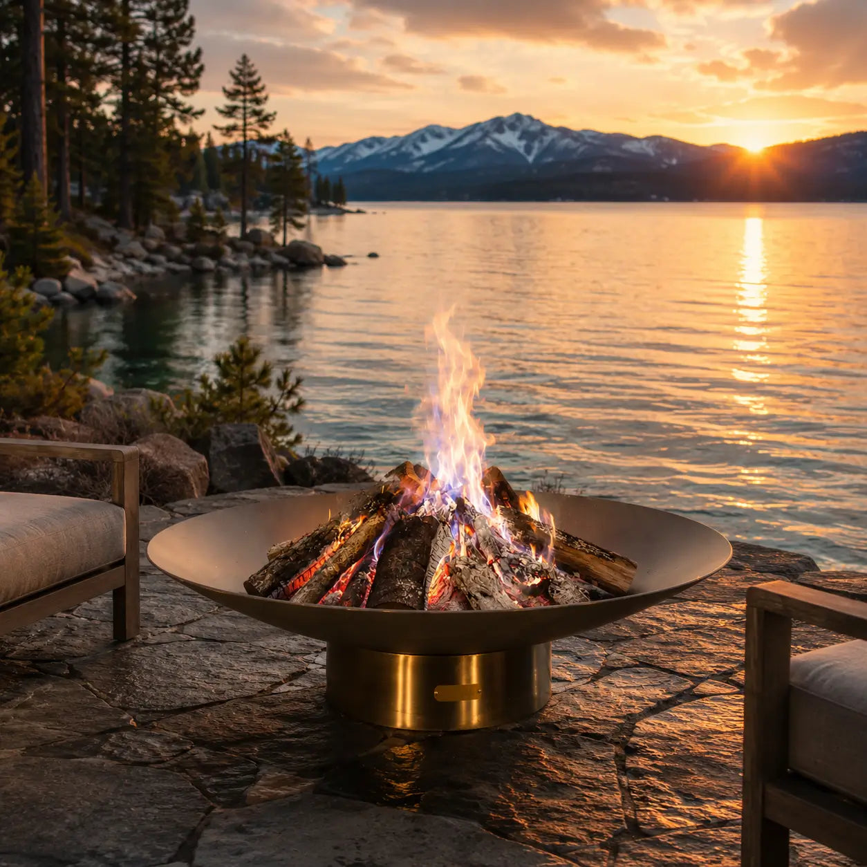 Fire Pit Art Bella Vita 46-Inch Stainless Steel Fire Pit – Wood Burning and Gas – Evening Fire Setting