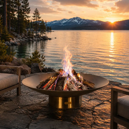 Fire Pit Art Bella Vita 46-Inch Stainless Steel Fire Pit – Wood Burning and Gas – Evening Fire Setting