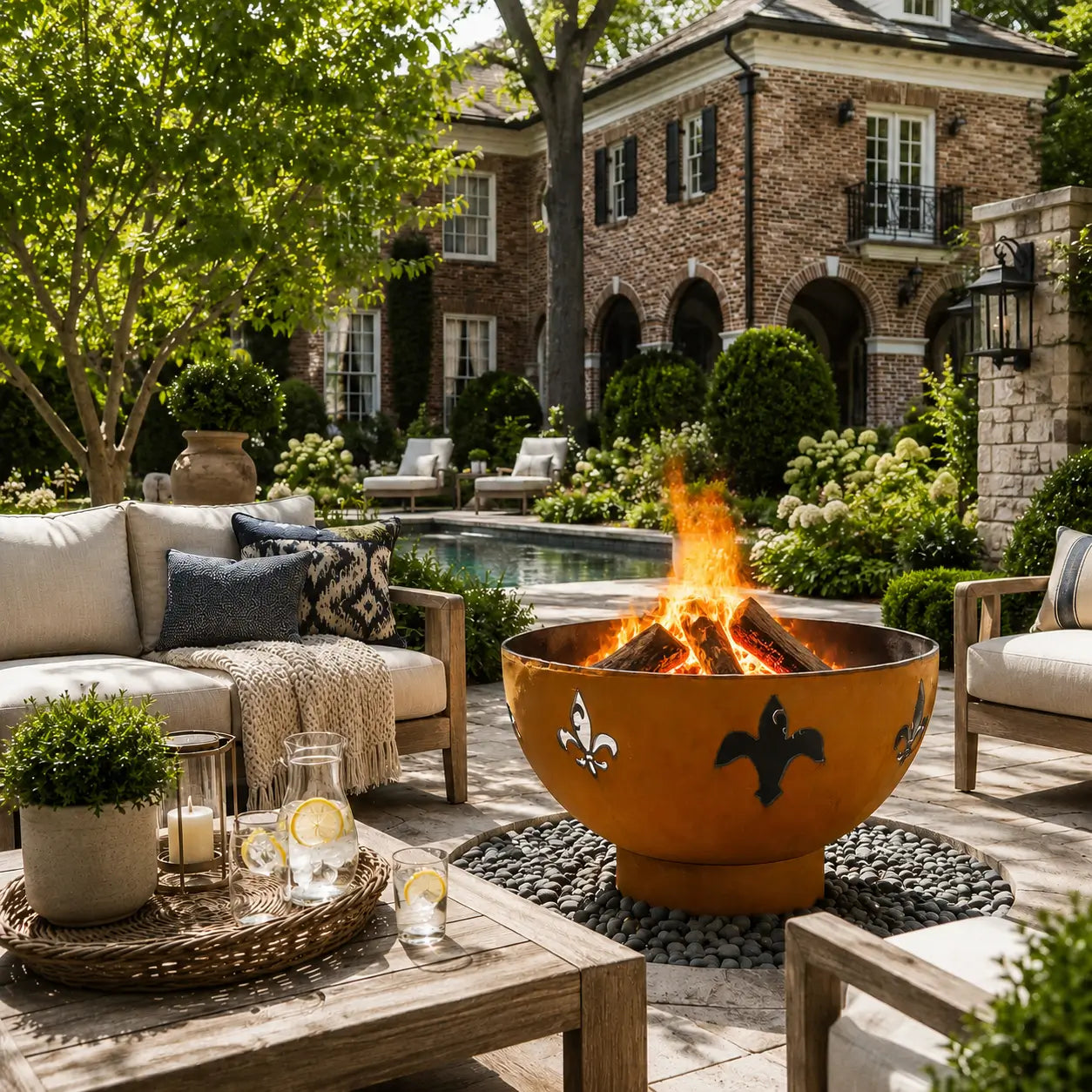Fire Pit Art Fleur De Lis Steel Fire Pit – French Monarchy Design Outdoor Wood Burning Fire Pit – Main Product Photo