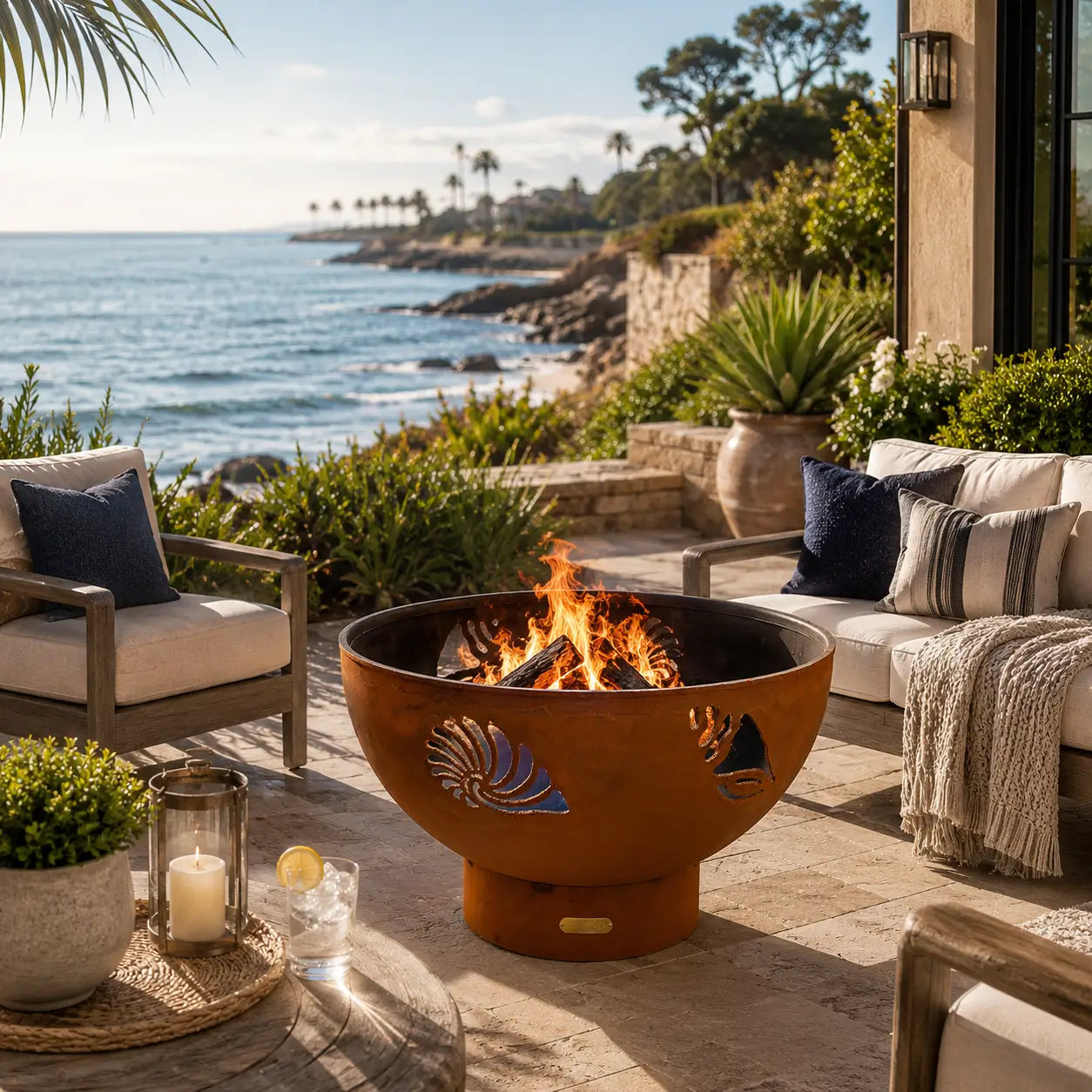 Fire Pit Art Beachcomber Steel Fire Pit – Conch Nautilus Scallop Shell Design Outdoor Fire Pit – Main Product Photo