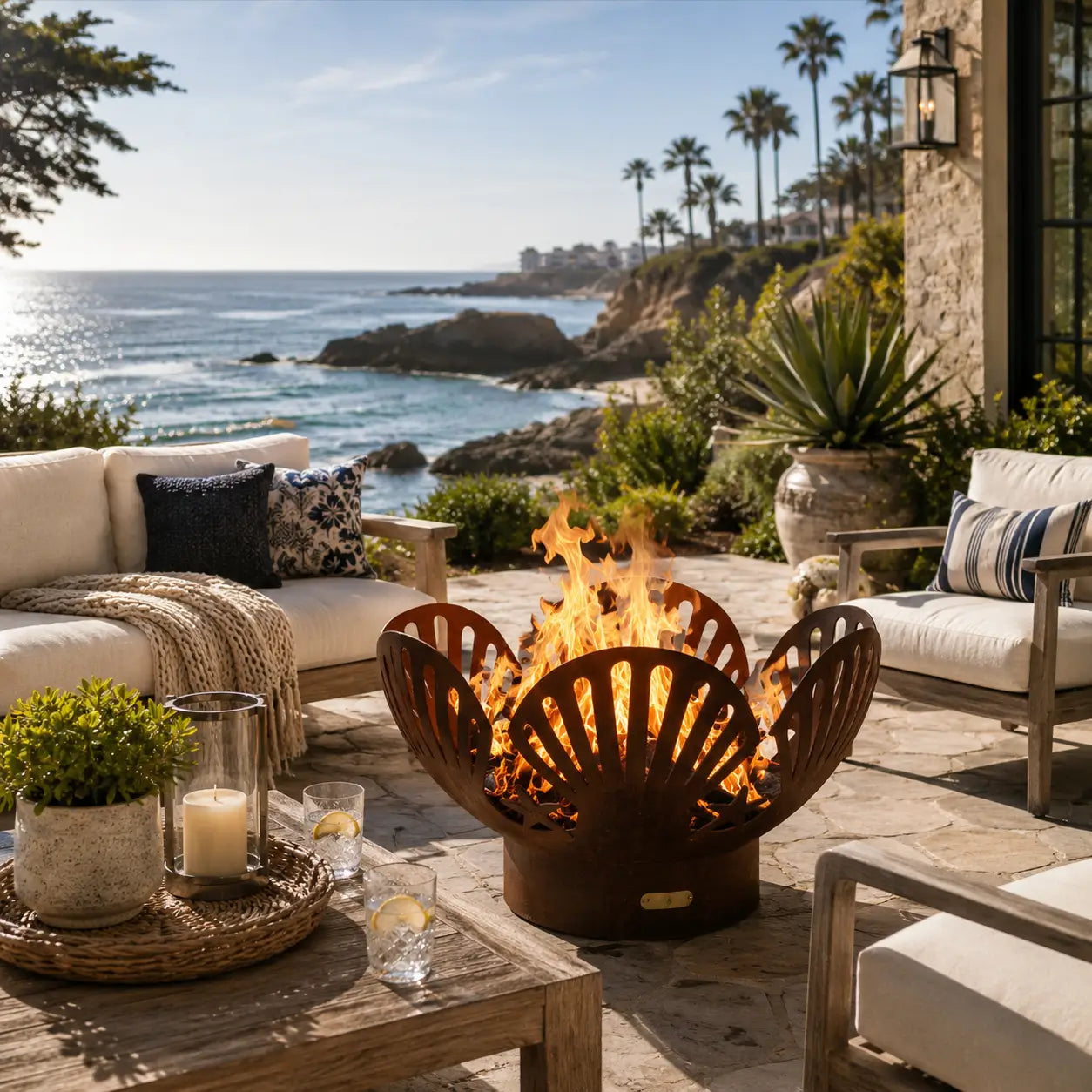 Fire Pit Art Barefoot Beach Steel Fire Pit – Shell and Starfish Design Outdoor Fire Pit – Detail View