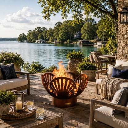 Fire Pit Art Barefoot Beach Steel Fire Pit – Shell and Starfish Design Outdoor Fire Pit – Main Product Photo