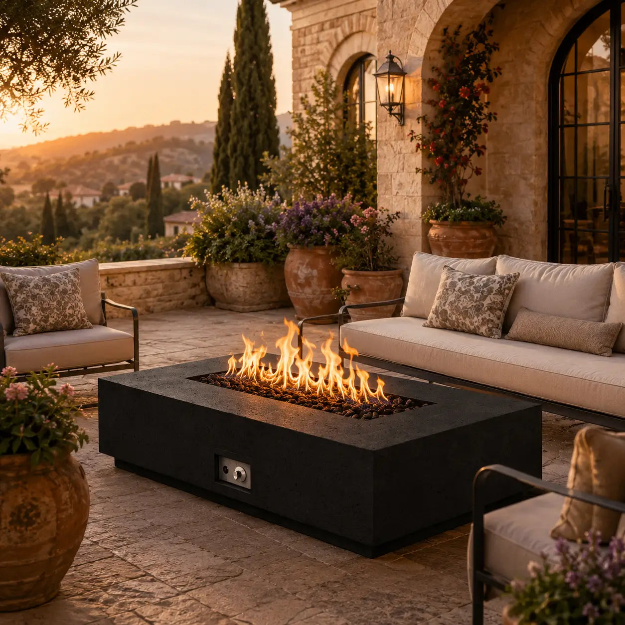 Fire Gear Pro Sanctuary Series 76-Inch GFRC Outdoor Gas Fire Pit Table - Front View
