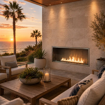 Fire Gear Kalea Bay Outdoor Linear Gas Fireplace - Lifestyle Patio Setting