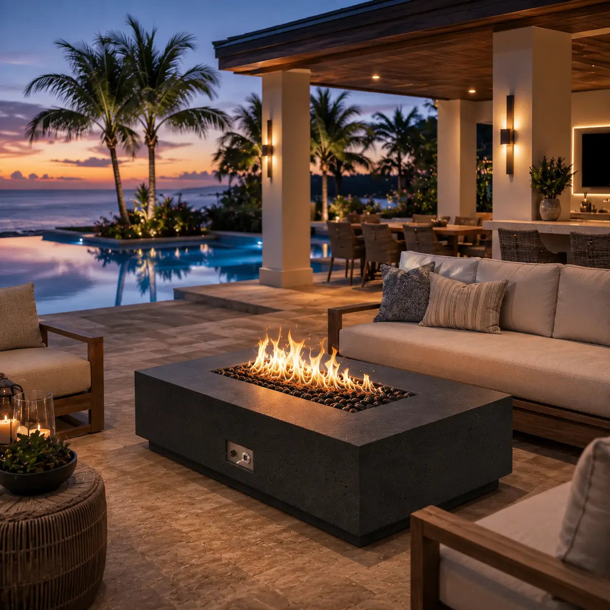 Fire Gear Pro Sanctuary Series 56-Inch GFRC Outdoor Gas Fire Pit Table - Front View