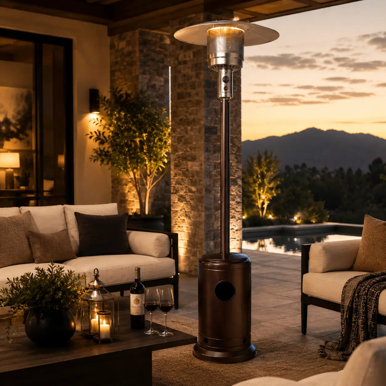 Fire Sense Commercial Series Propane Patio Heater - Outdoor Lifestyle View