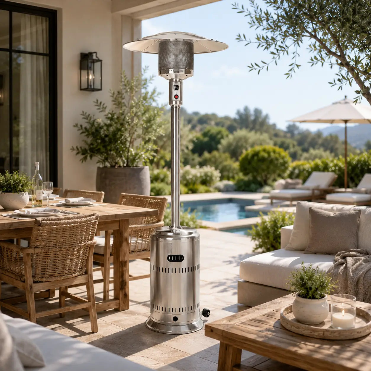 Fire Sense Performance Series Propane Patio Heater - Outdoor Lifestyle View
