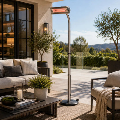 Fire Sense Pole Mounted Electric Patio Heater - Outdoor Lifestyle View