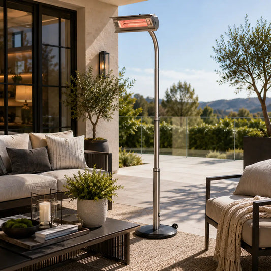 Fire Sense Pole Mounted Electric Patio Heater - Outdoor Lifestyle View