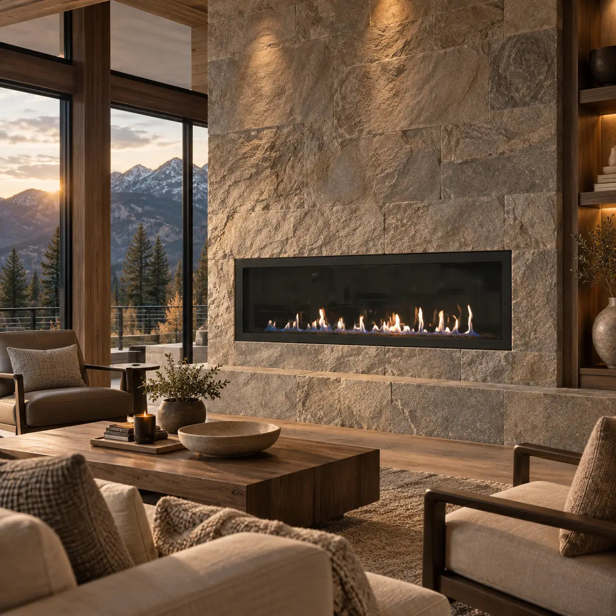 Sierra Flame Austin 65" Direct Vent Linear Gas Fireplace | Deluxe System | NG & LP