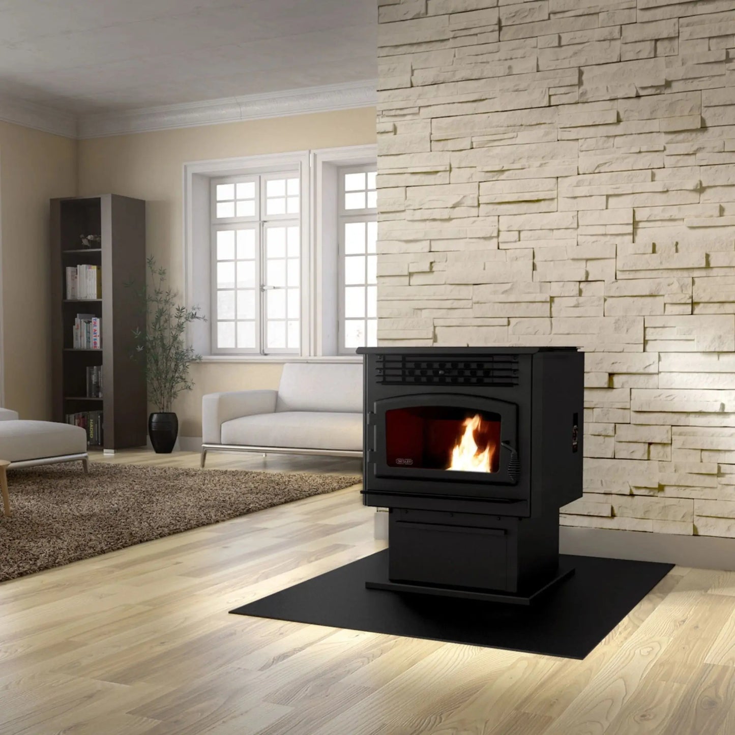 Drolet ECO-55 Wood Pellet Stove Black Finish Angle View