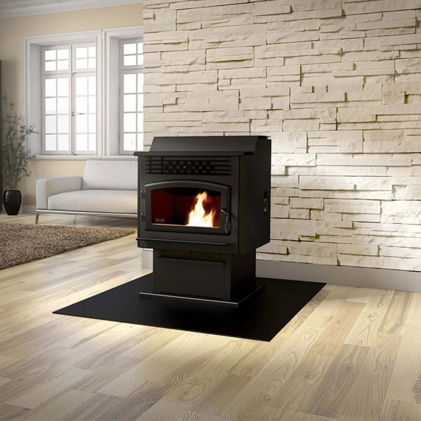 Ventis Eco-55 ST Wood Pellet Stove Black Finish Front View