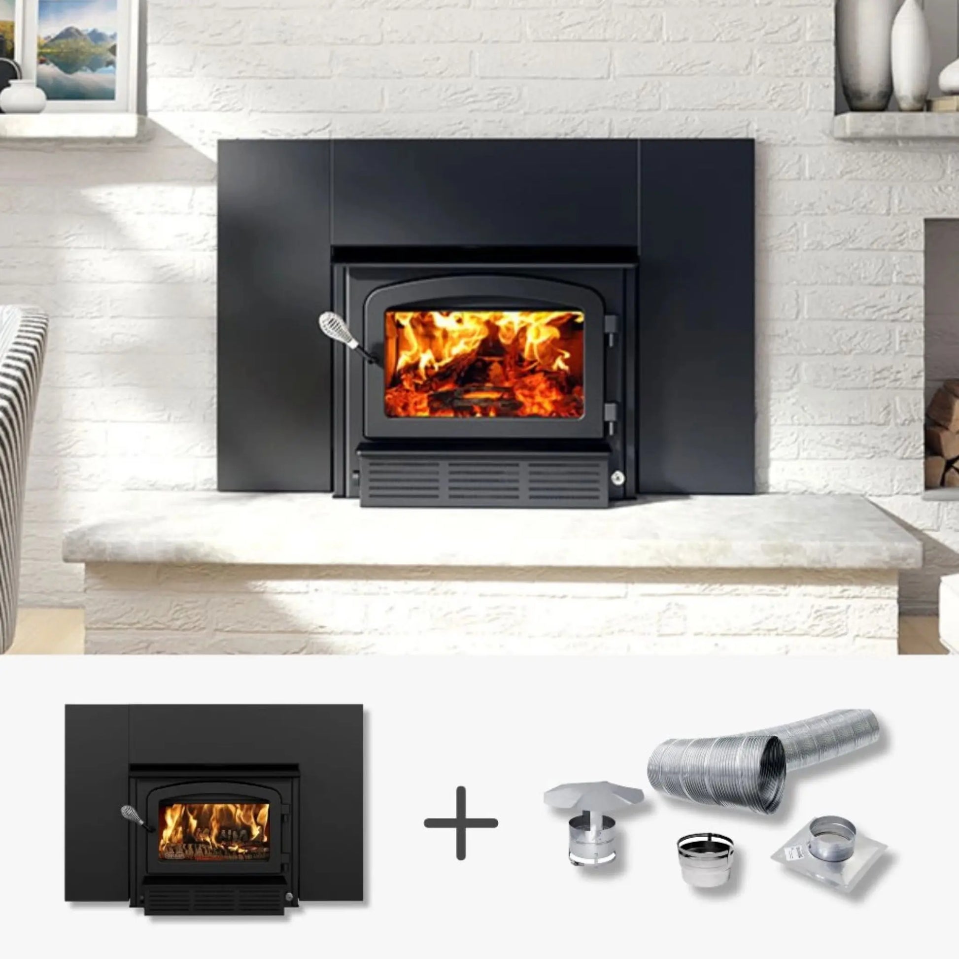 Drolet Escape 1500-I Wood Insert with Faceplate & Liner Kit - Black Finish Front View