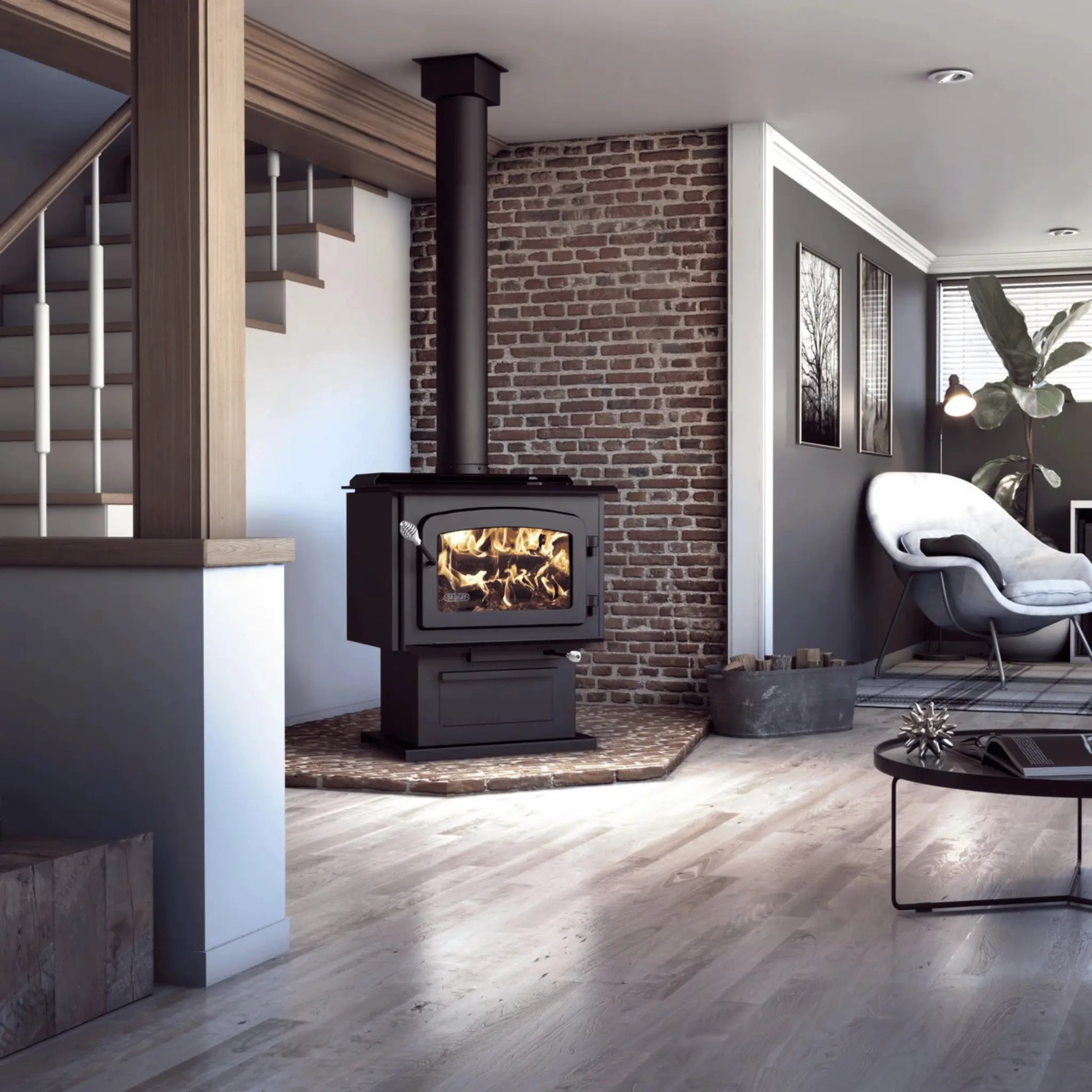 Drolet Escape 1800 Wood Stove - Black Finish Angle View