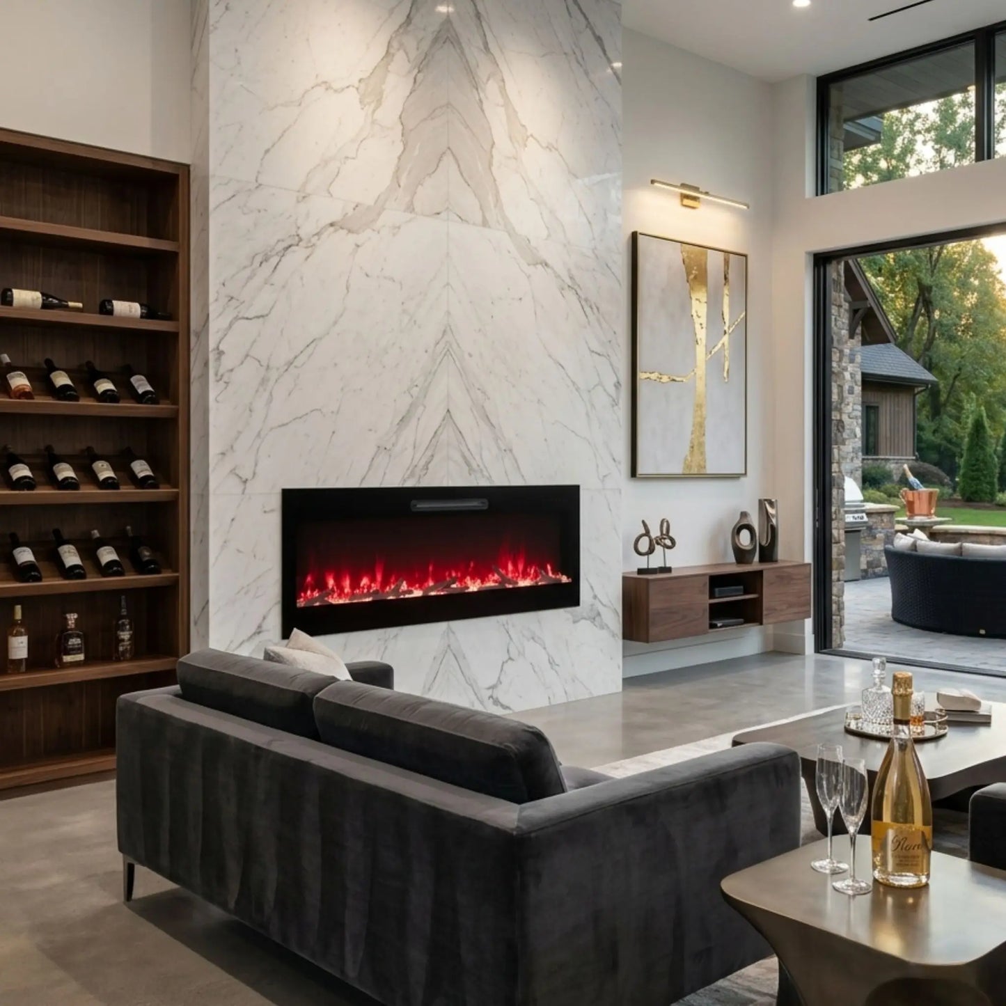 Amantii Evolution Linear Electric Fireplace- Black Finish Angle View