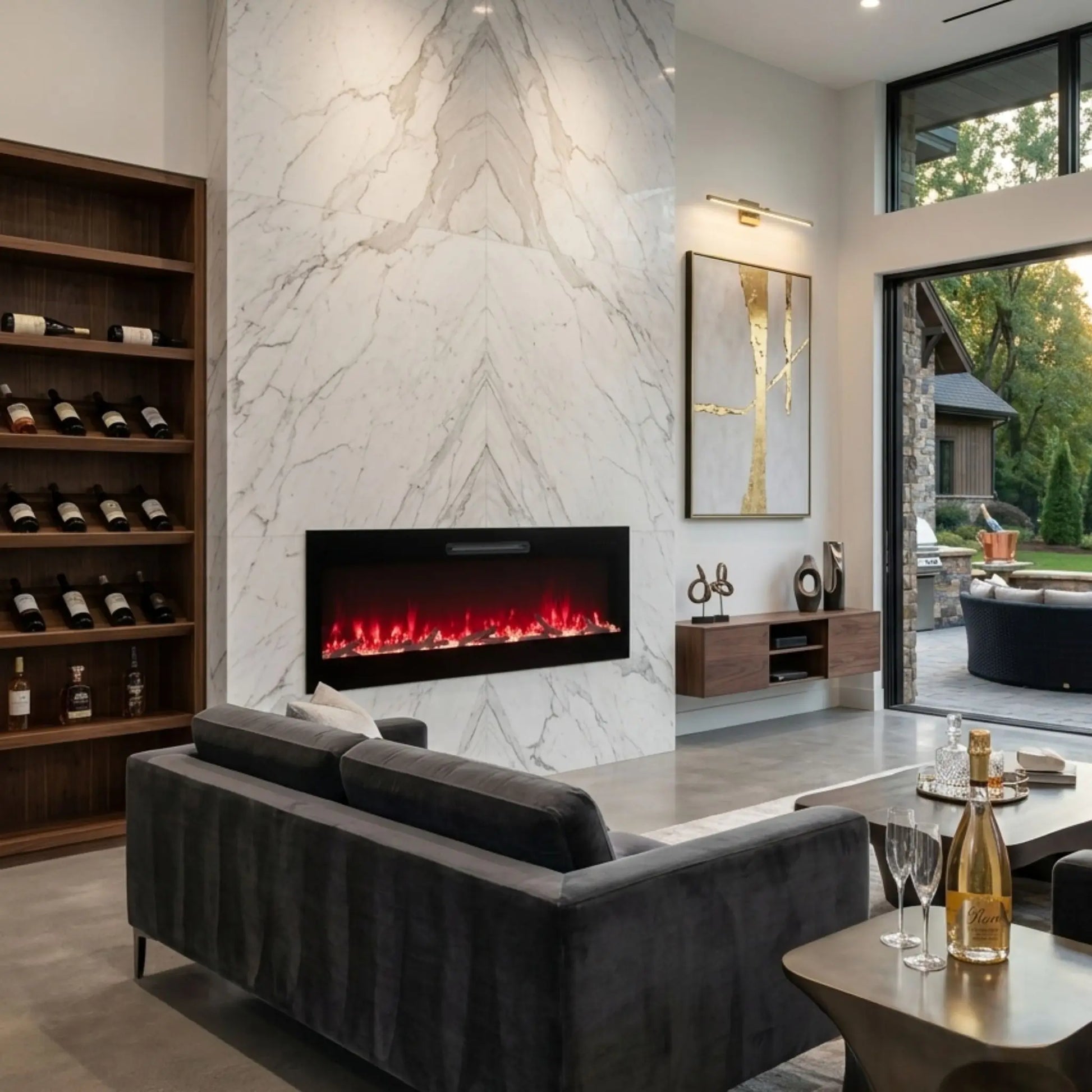 Amantii Evolution Linear Electric Fireplace- Black Finish Angle View