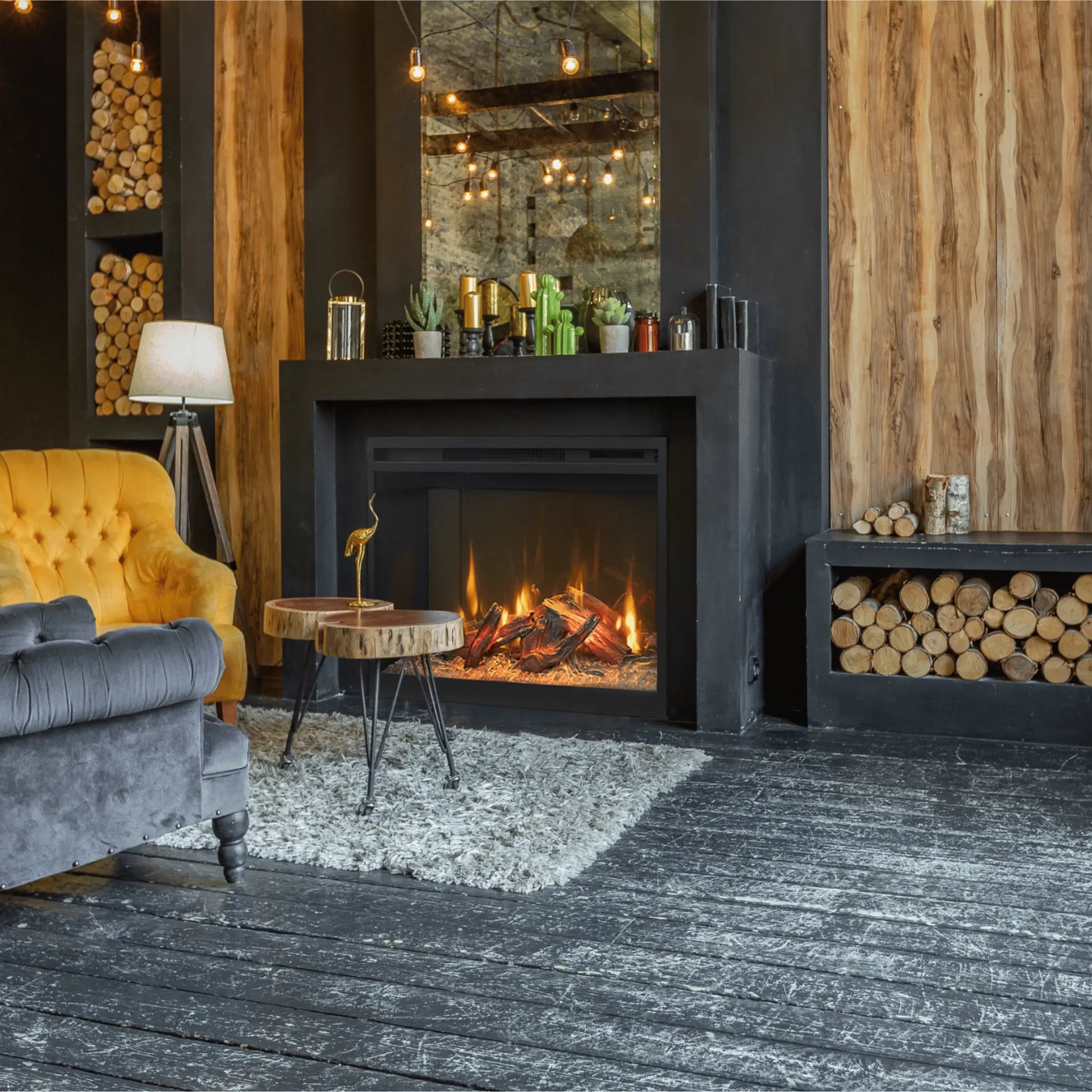 Amantii Fire & Ice RusticStone Electric Fireplace - Black Finish Angle View