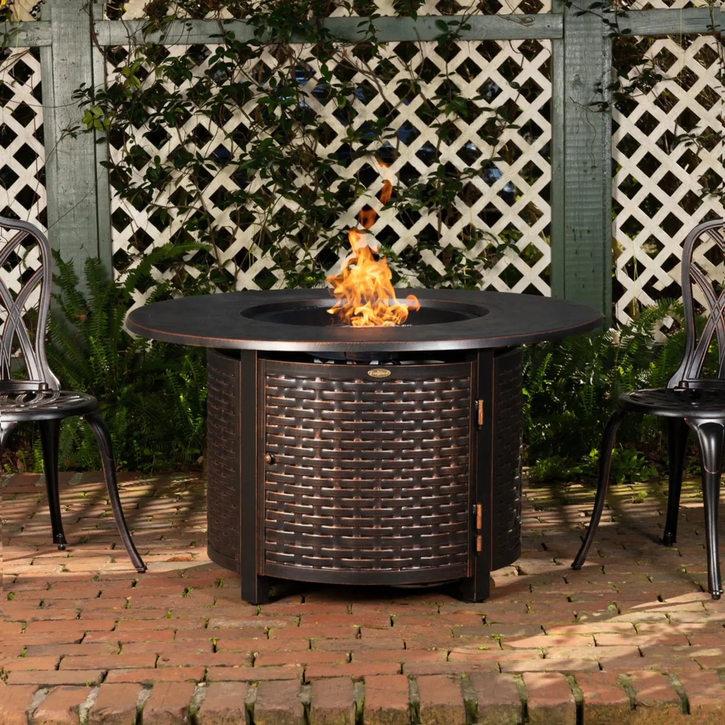 Fire Sense Florence Woven Aluminum Propane Fire Pit - Bronze Front View