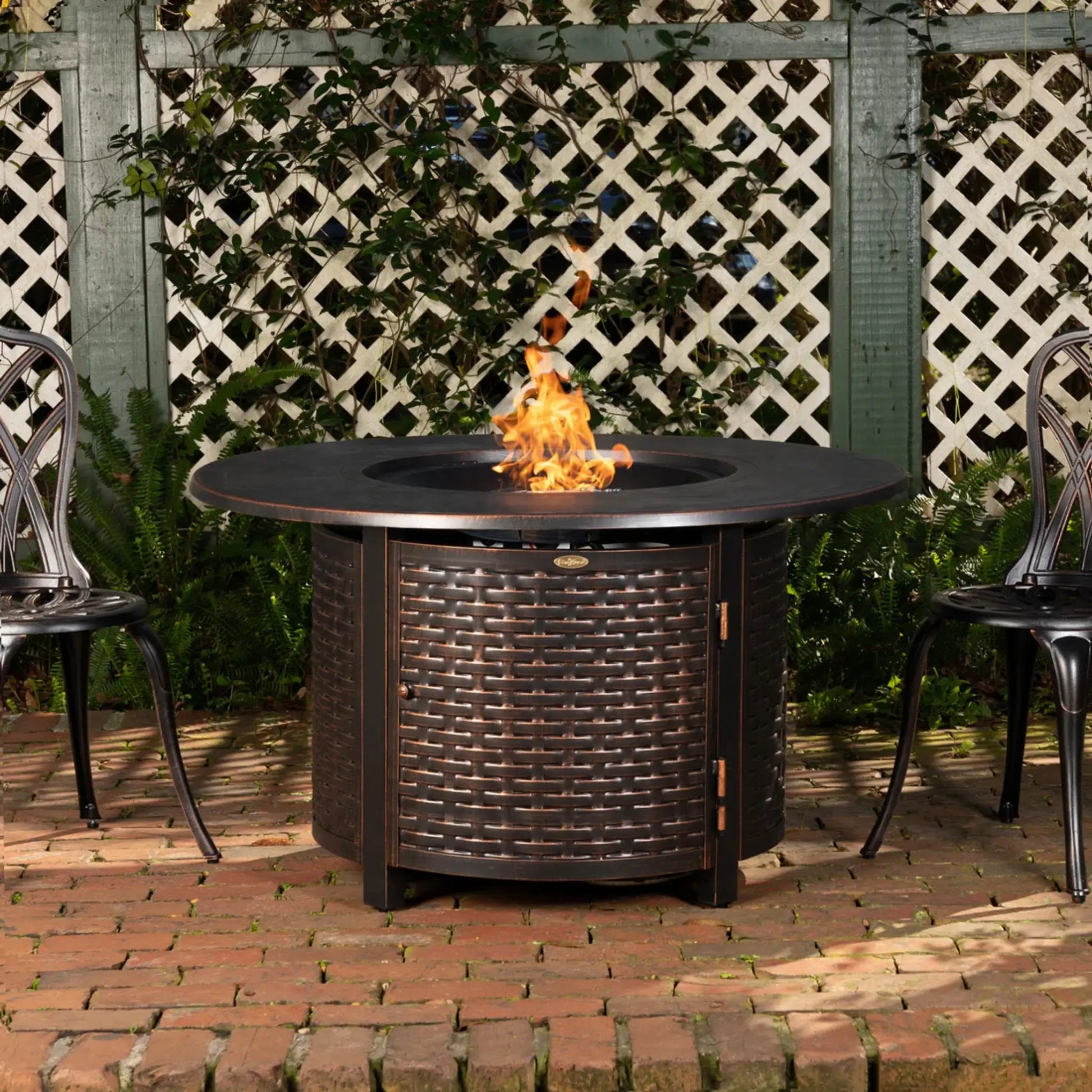 Fire Sense Florence Woven Aluminum Propane Fire Pit - Bronze Front View