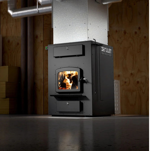 Drolet Heat Commander II Wood Furnace - Black Steel Front View