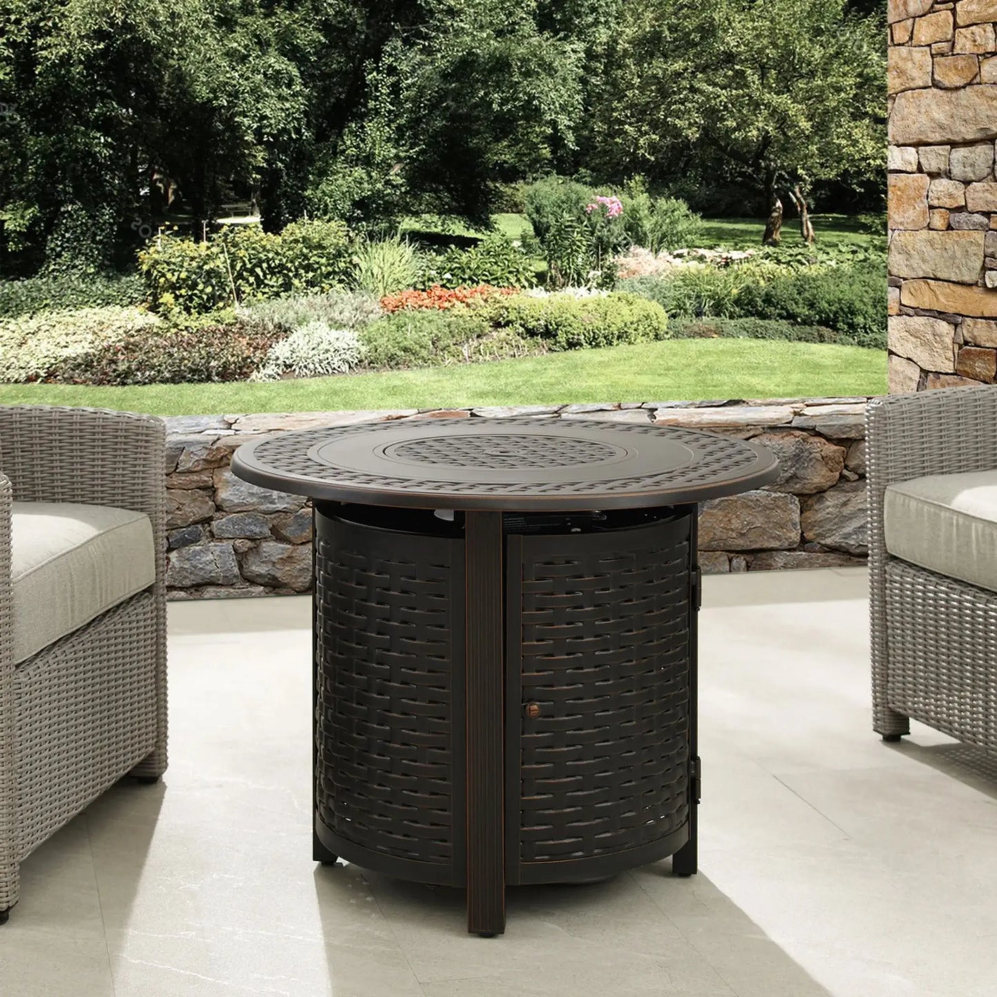 Fire Sense Hendricks Round Aluminum Fire Pit - Bronze Front View