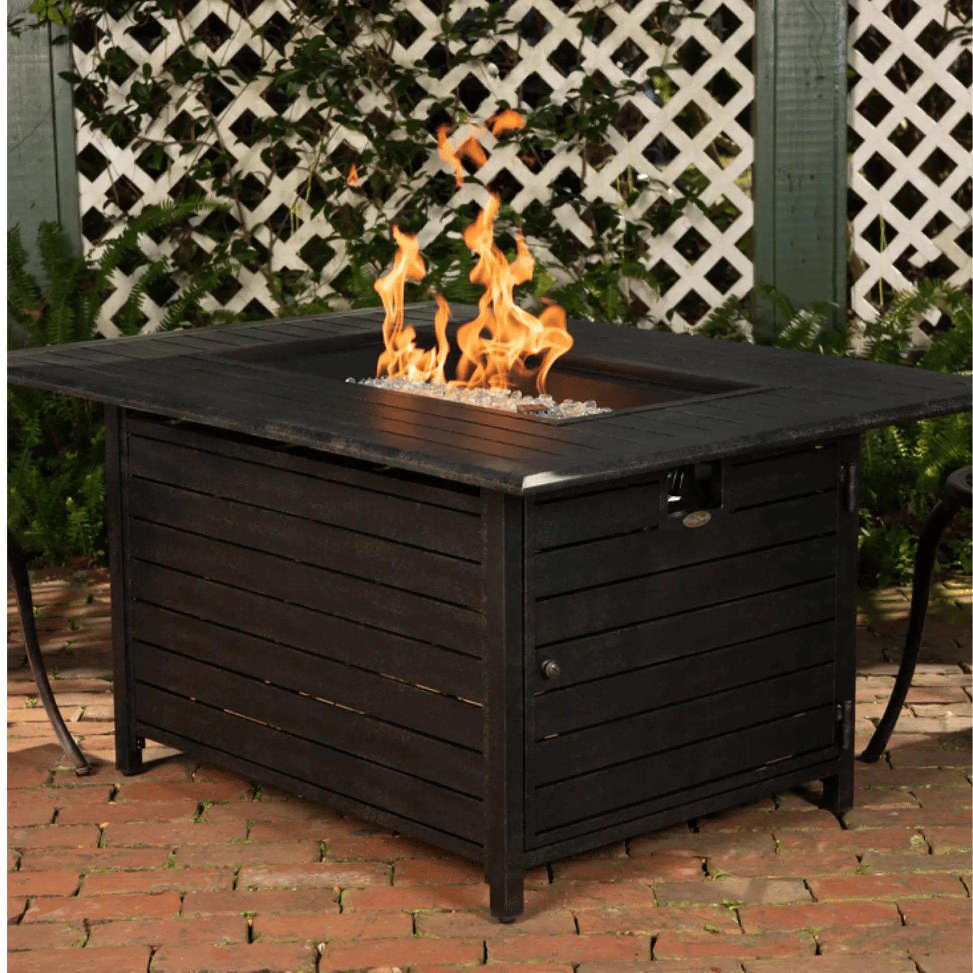 Fire Sense Longmont Rectangular Propane Fire Pit - Bronze Finish Angle View
