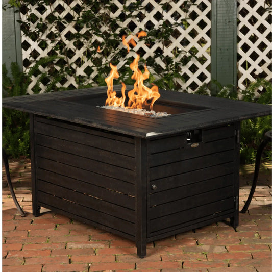 Fire Sense Longmont Rectangular Propane Fire Pit - Bronze Finish Angle View