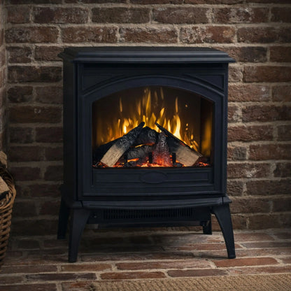 Amantii Lynwood Cast Iron Electric Fireplace - Black Finish Front View