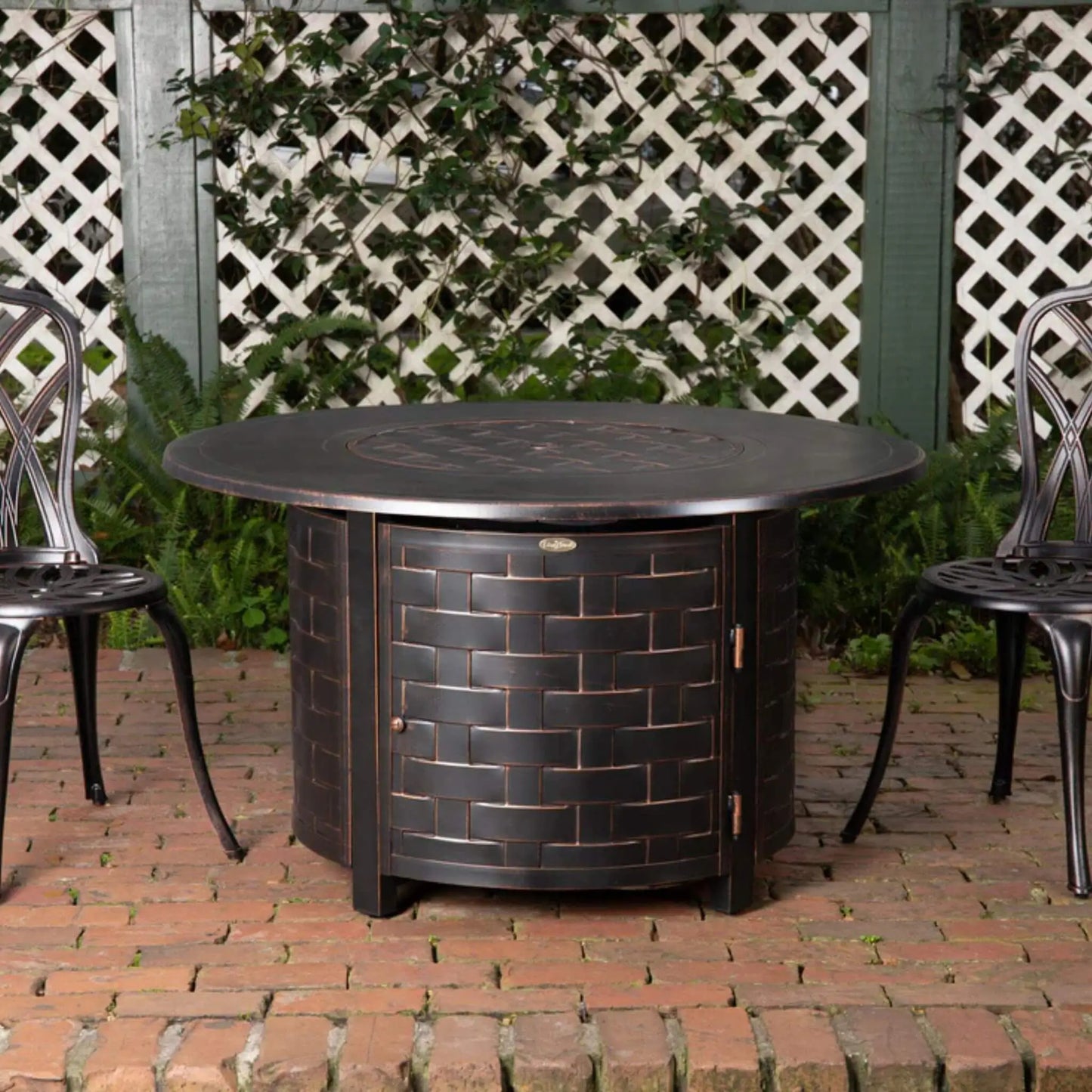Fire Sense Perissa Woven Aluminum Propane Fire Pit - Bronze Finish Front View