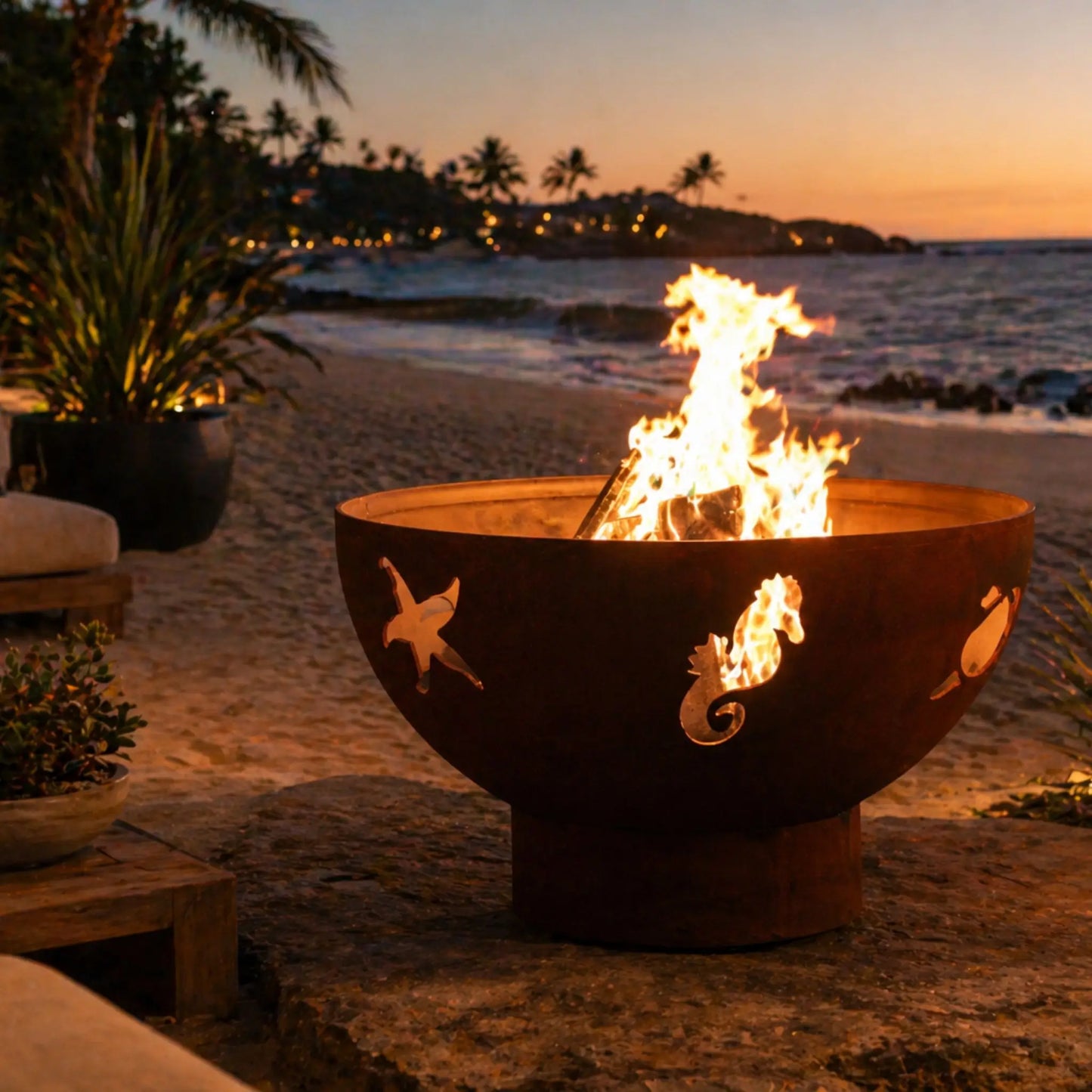 Fire Pit Art Sea Creatures Steel Fire Pit – Ocean Wildlife Cut-Out Outdoor Fire Pit – Main Product Photo