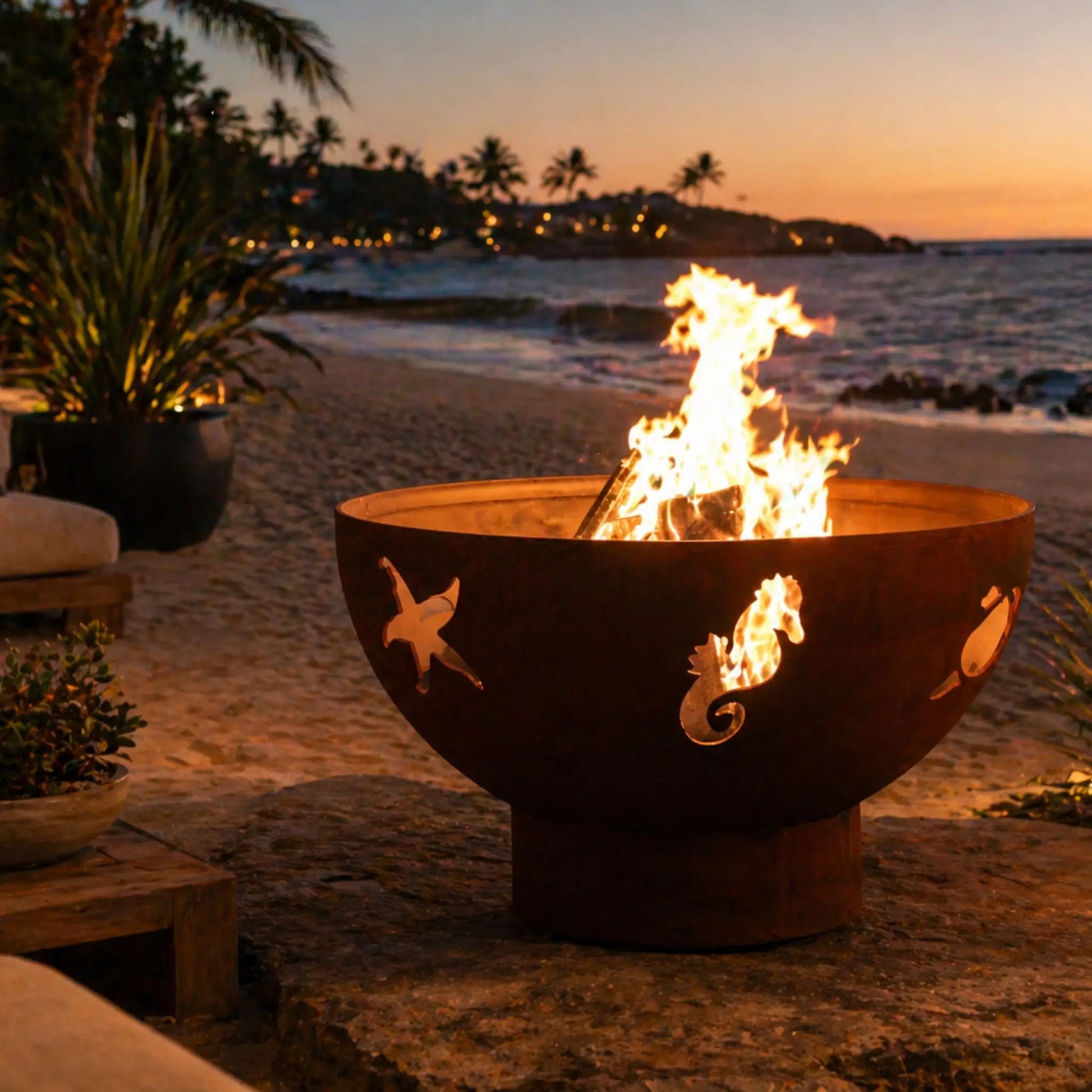 Fire Pit Art Sea Creatures Steel Fire Pit – Ocean Wildlife Cut-Out Outdoor Fire Pit – Main Product Photo