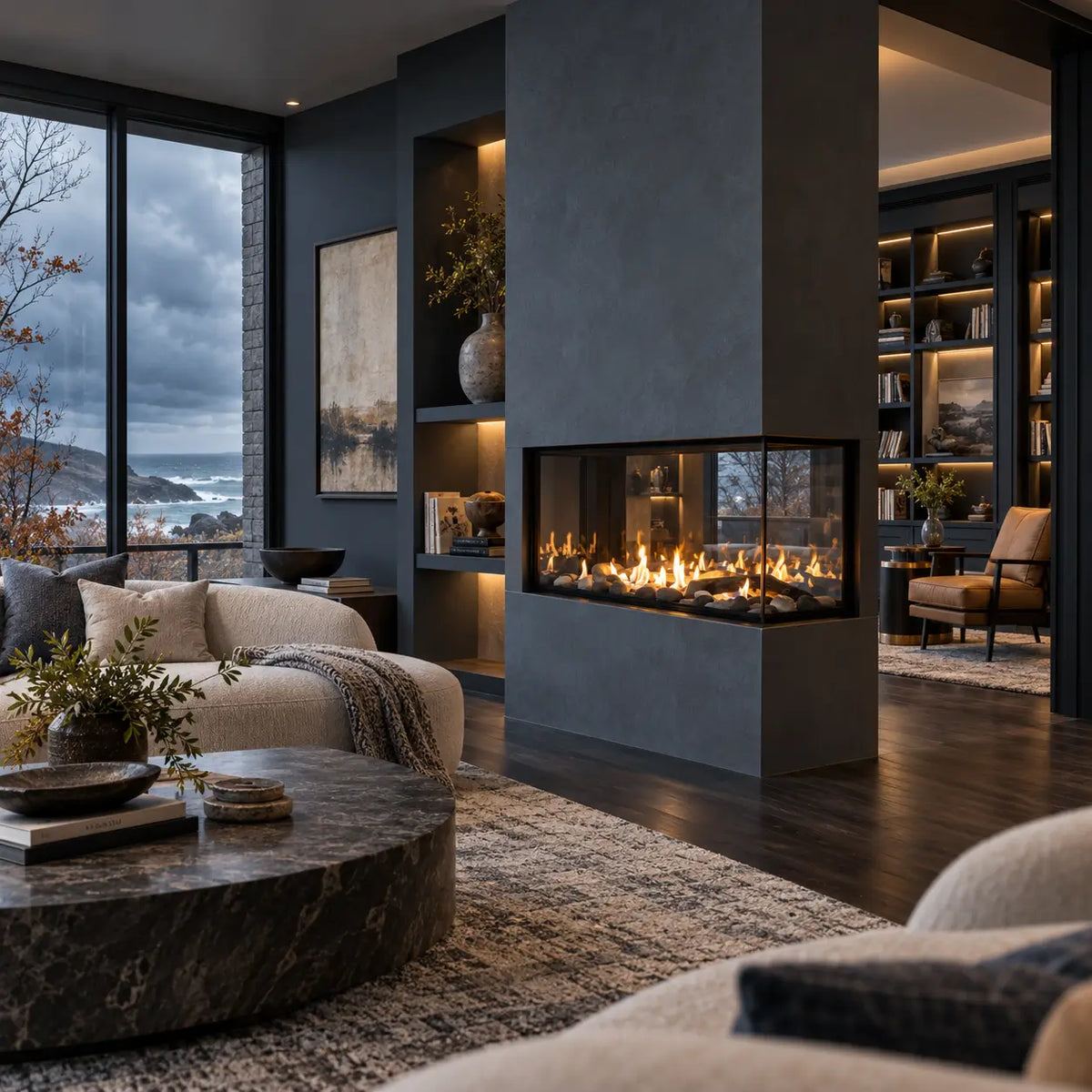 Sierra Flame Lyon 48" 4-Sided See-Through Direct Vent Gas Fireplace | Full 360° View | No Gaps No Screens