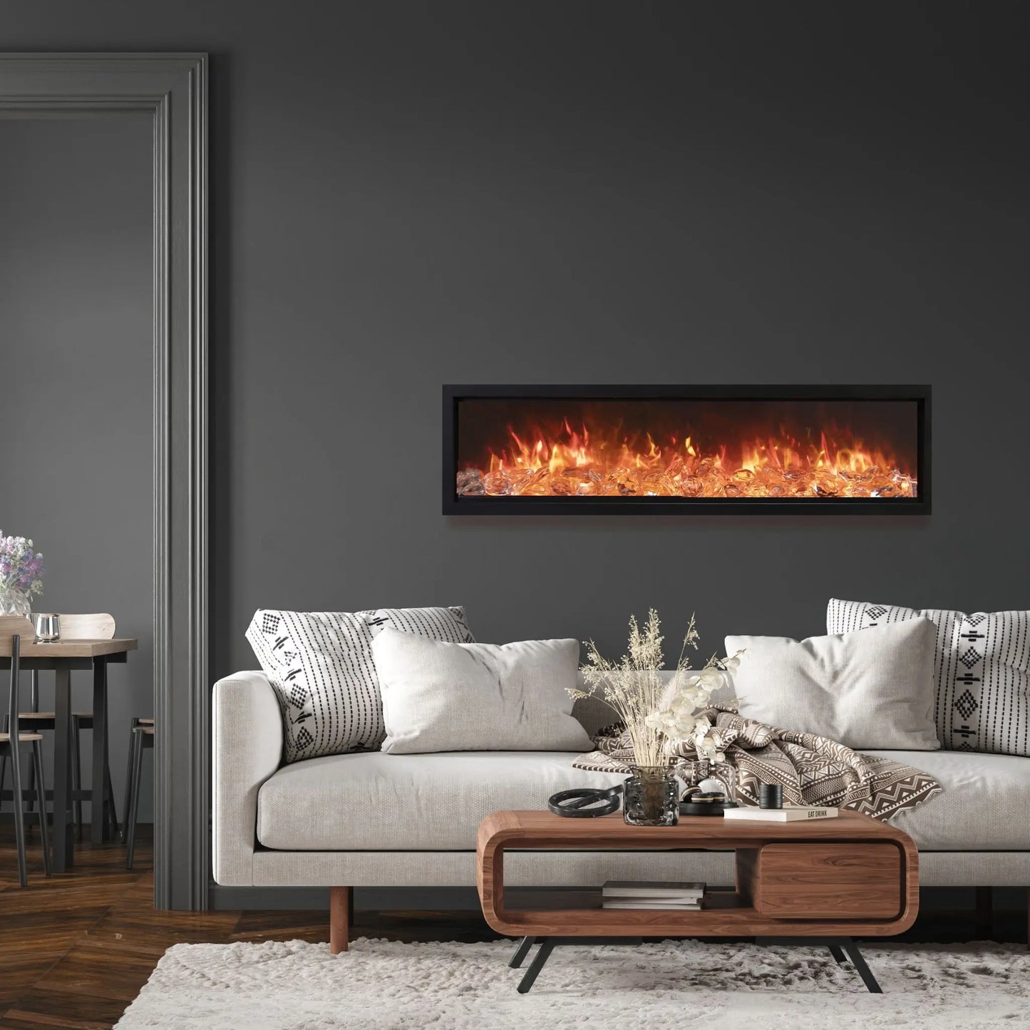 Amantii Symmetry Bespoke Electric Fireplace-  Black Finish Front View