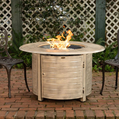 Fire Sense Thatcher Driftwood Round Aluminum Propane Fire Pit - Driftwood Finish Front View