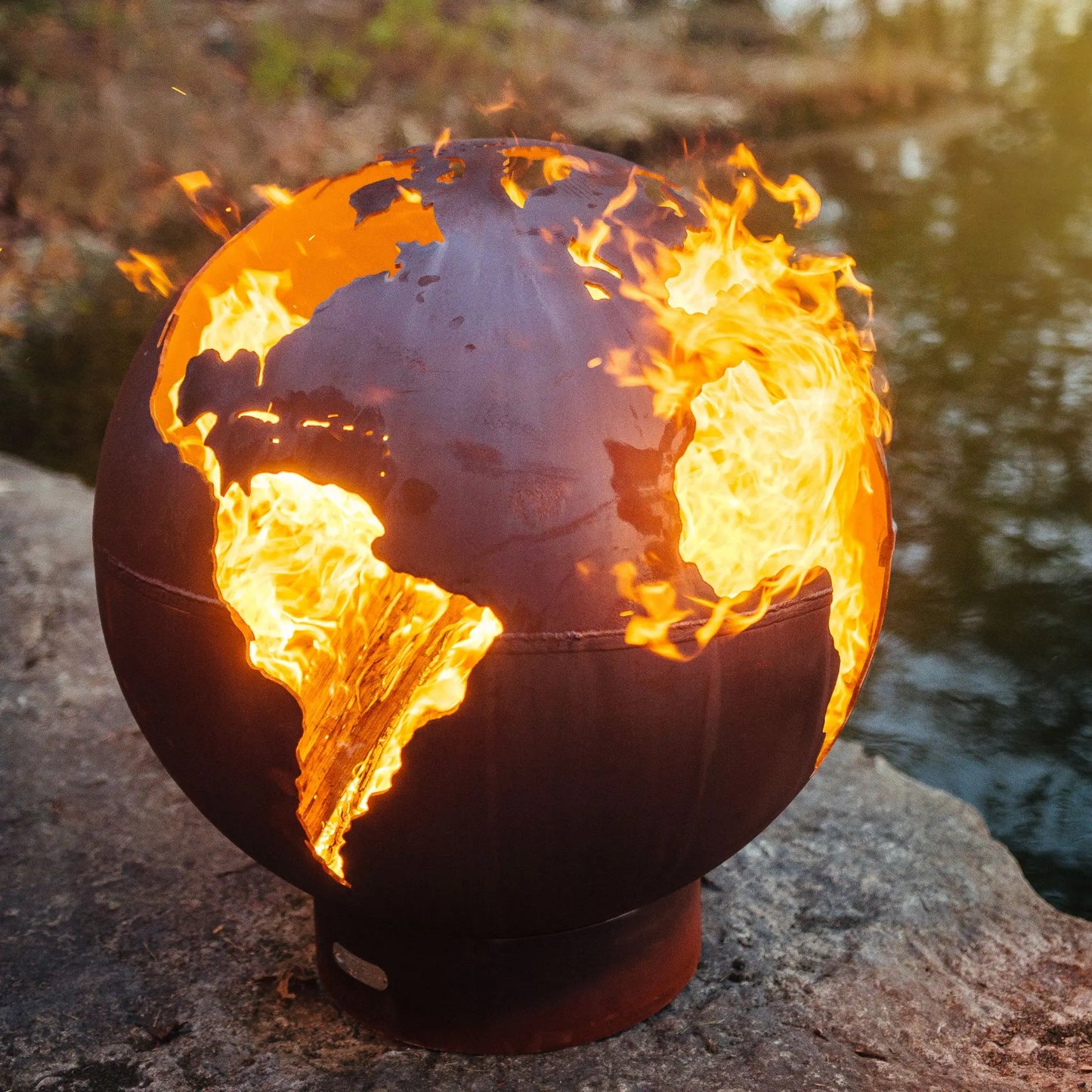 Fire Pit Art Third Rock Steel Fire Pit – Earth Globe Design Outdoor Fire Pit – Alternate Angle