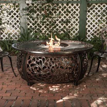 Fire Sense Toulon Oval Aluminum Propane Fire Pit - Bronze Finish Front View